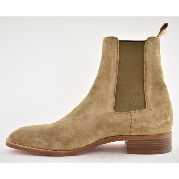 Christian Louboutin Mens Samson Flat Kraft Beige Suede Chelsea Ankle Boot 42 9 - Picture 8 of 11